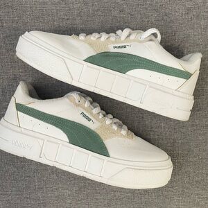 Puma Women's White and Green Sneakers